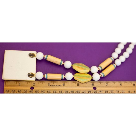 22 inch, Vintage Ceramic Geometric Squares Necklace - Q34 - Picture 3 of 3